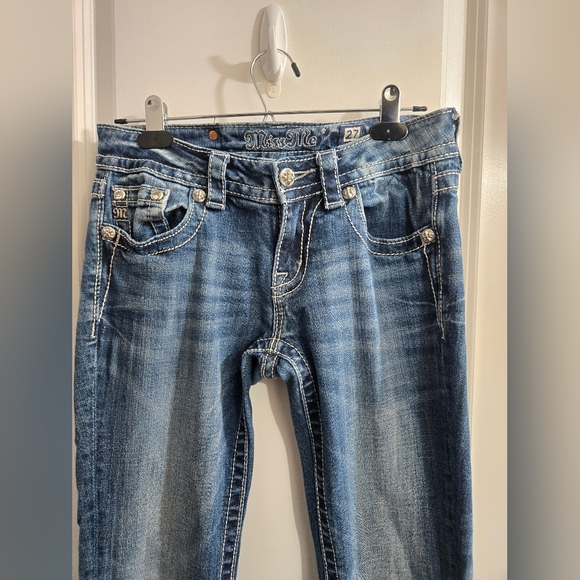 Miss Me Jeans Womens 27 Boot Cut  Medium Wash Jeans Jeweled Pockets - Picture 3 of 12